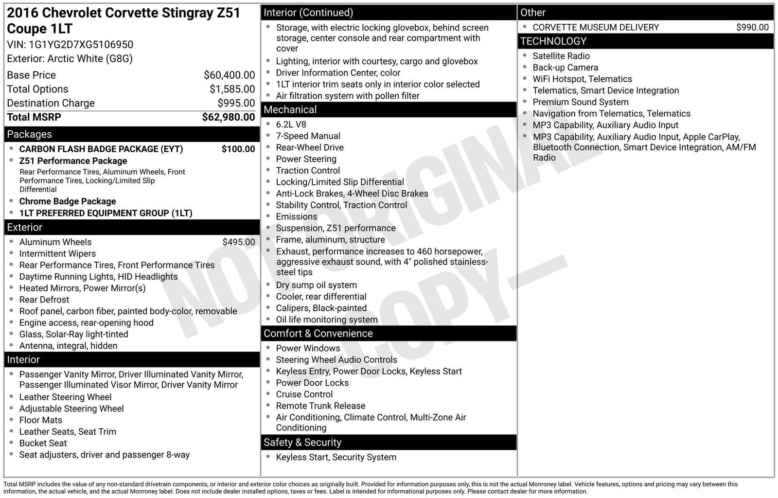 2016 Chevrolet Corvette Stingray Z51 1LT
