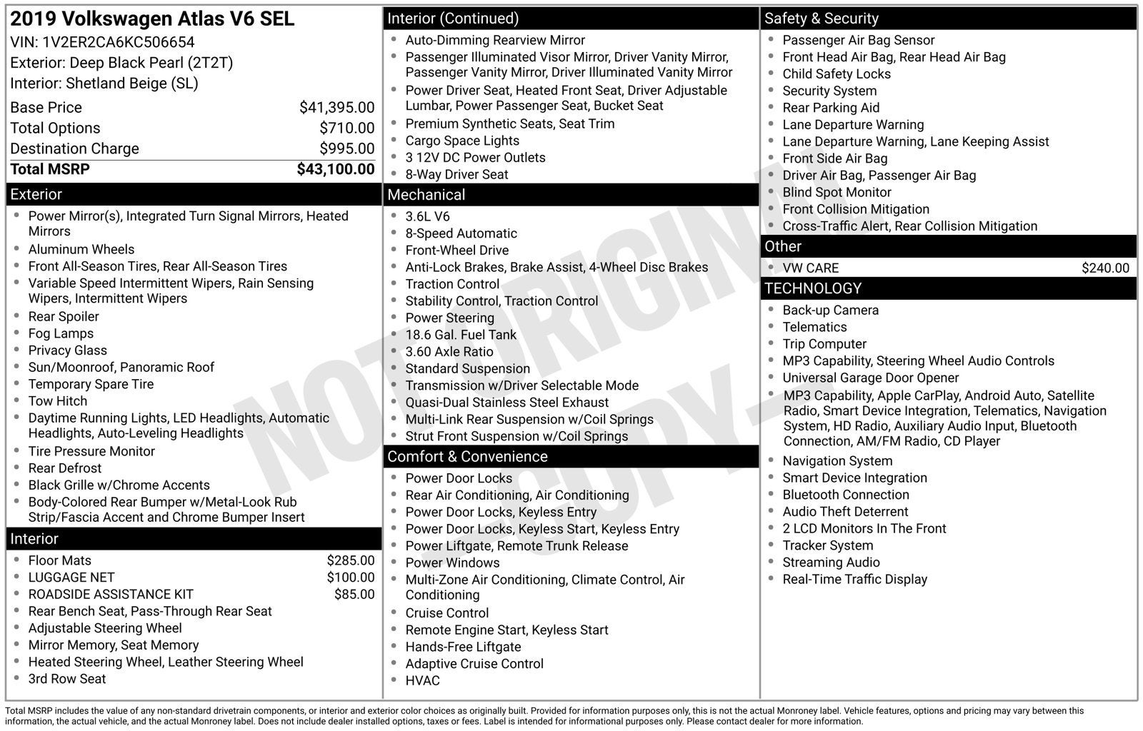 2019 Volkswagen Atlas 3.6L V6 SEL