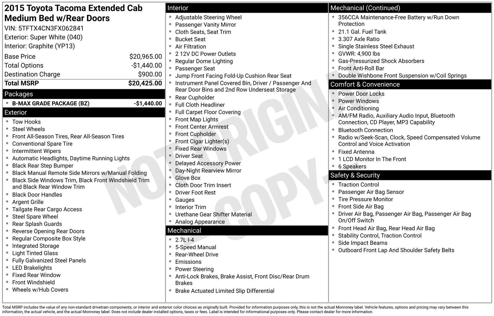 2015 Toyota Tacoma ACCESS CAB 2WD I4